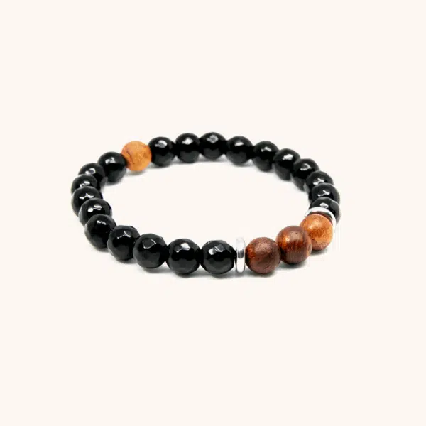 Blackout - Natural Black Onyx and Rosewood Beaded Bracelet