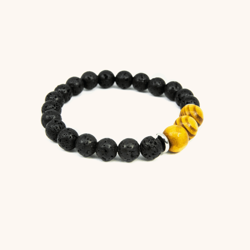Beaded Bracelet Black Lava Stone and Zebrawood