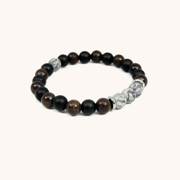 Marble - Black Onyx and Grey Matte Stone Beaded Bracelet