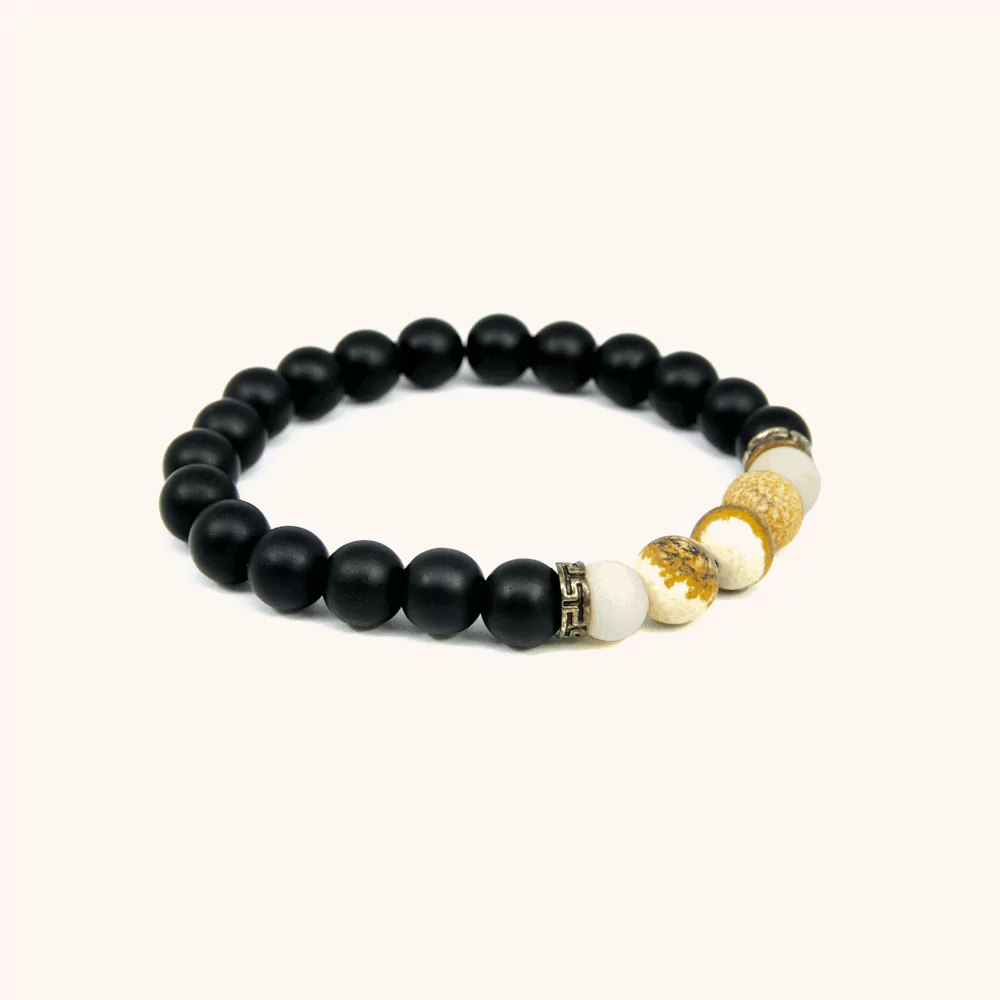 Liroy - Black Onyx and Matte Jasper Gemstone Beaded Bracelet