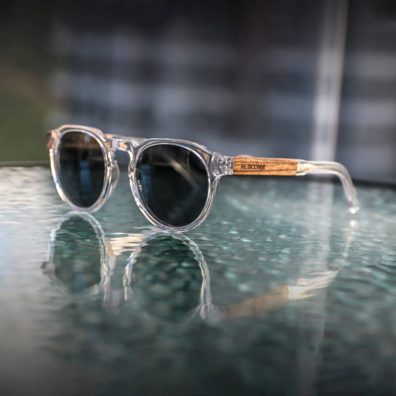 Sumatra Transparent Clear Sunglasses with Wood Temples