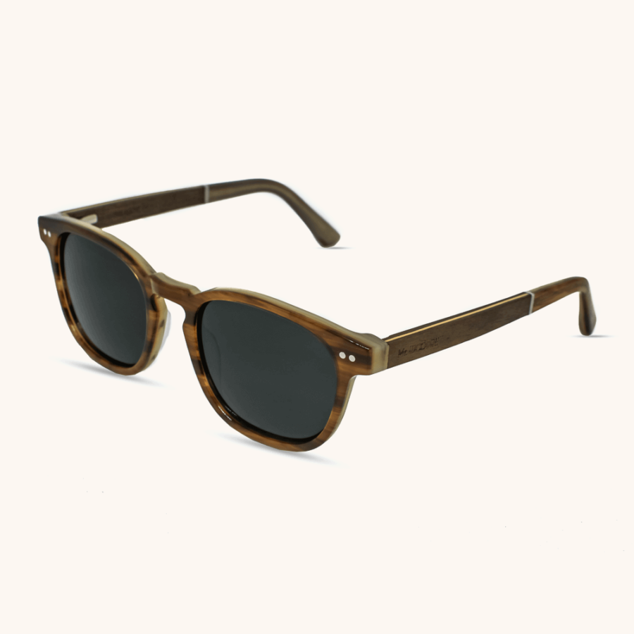 Mabie - Two Tone Amber Eco-friendly Small Sunglasses with Wood arms