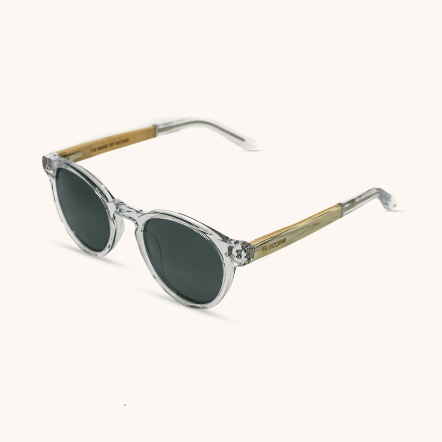 Malibu - Transparent Clear Sunglasses frame with white tortoise wood temples