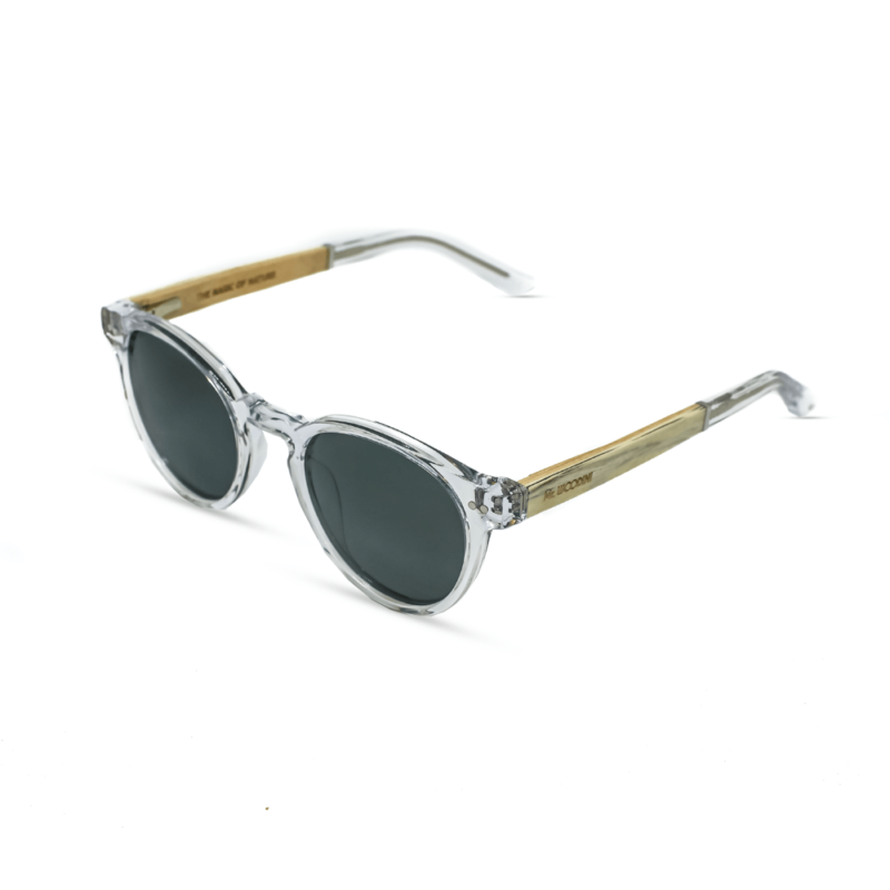 Malibu - Transparent Clear Sunglasses frame with white tortoise wood temples