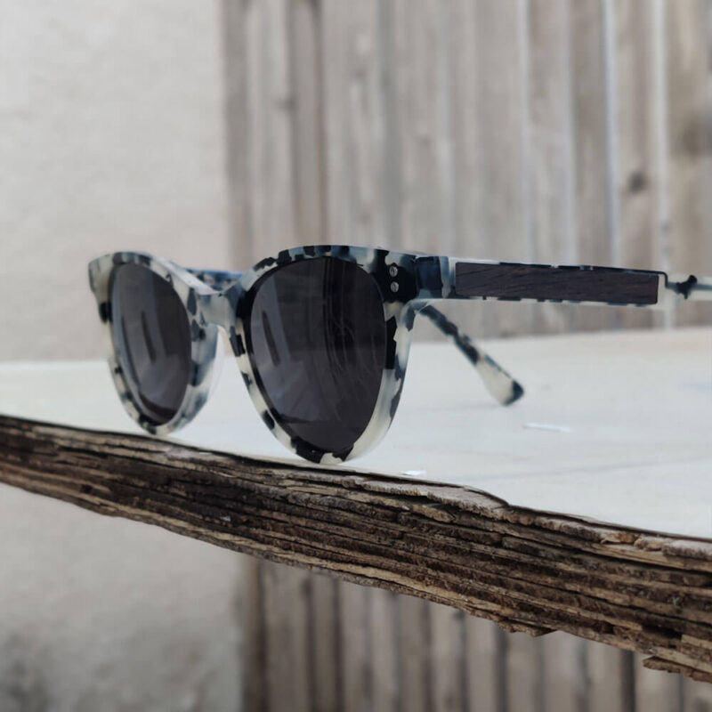 Elizabeth White Tortoise Sunglasses frame with wood temples