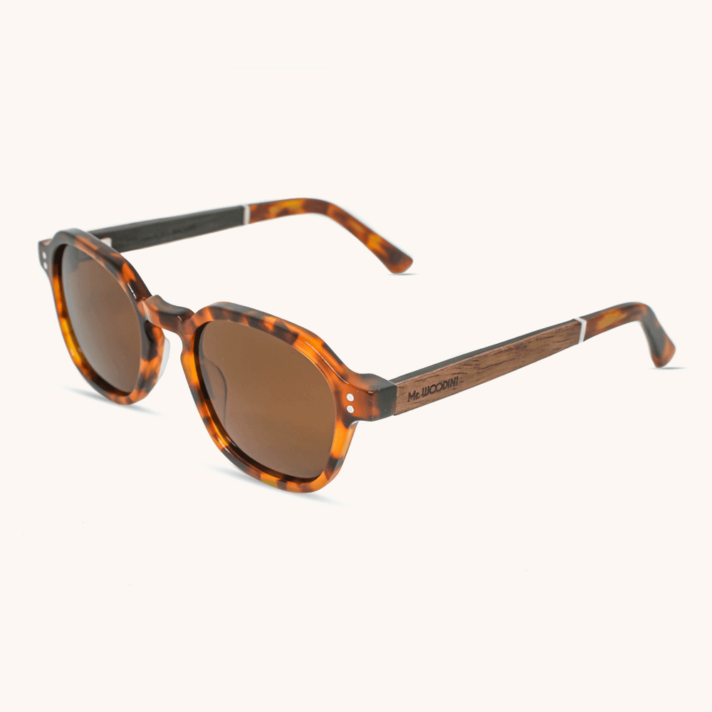 Hippie - Black Tortoise eco-friendly Sunglasses with wooden arms and brown lens