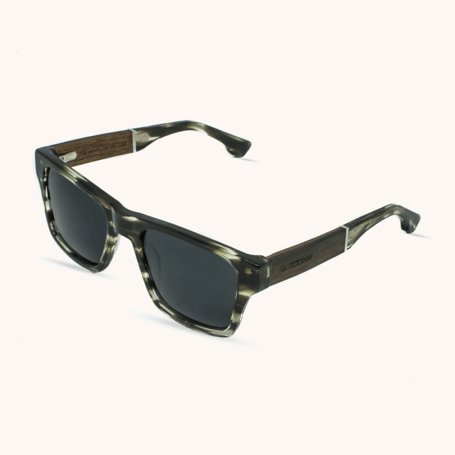 Venus Smog Green Sunglasses frame with wood temples