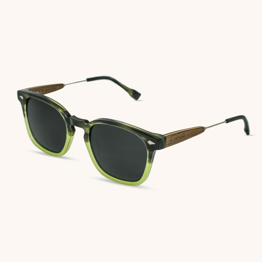 Tokyo - Smog Green Eco-friendly Sunglasses with Wood and metal arms