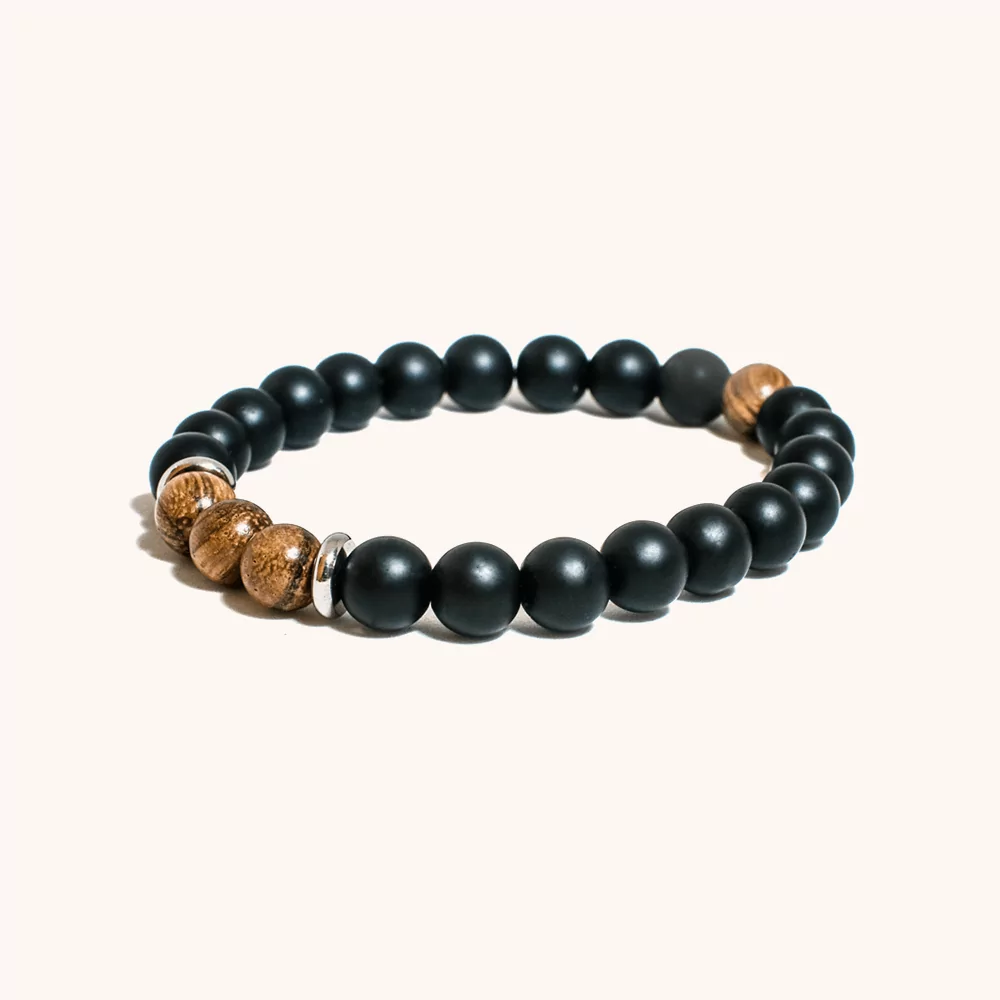 Grow - Black Onyx & Zebrawood Wooden Beaded Bracelet