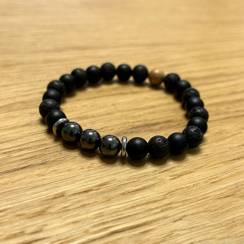 Beaded Bracelet Black Onyx, Lava and Metal Beads