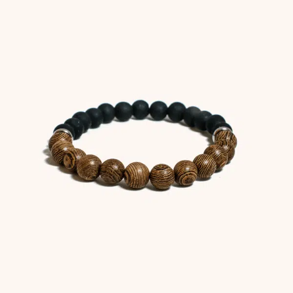 Half Matt Black Onyx and Zebrawood Bracelet