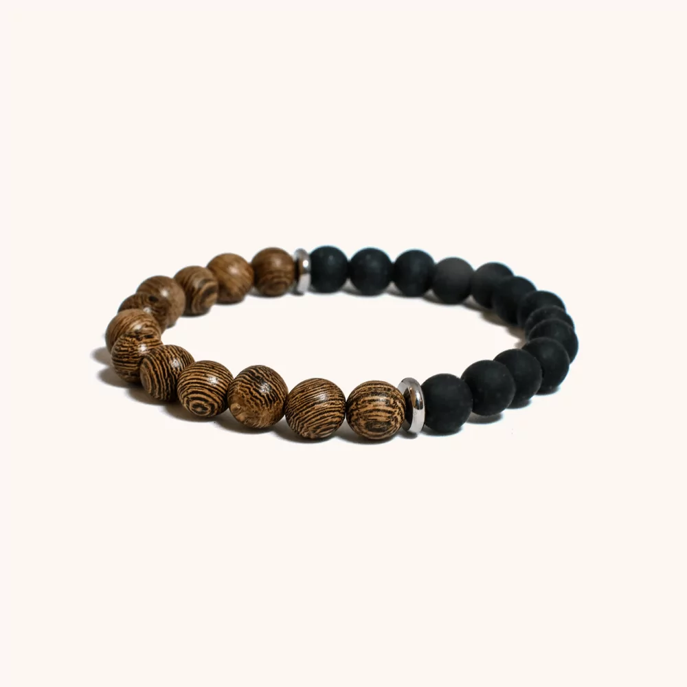 Half Matt Black Onyx and Zebrawood Bracelet