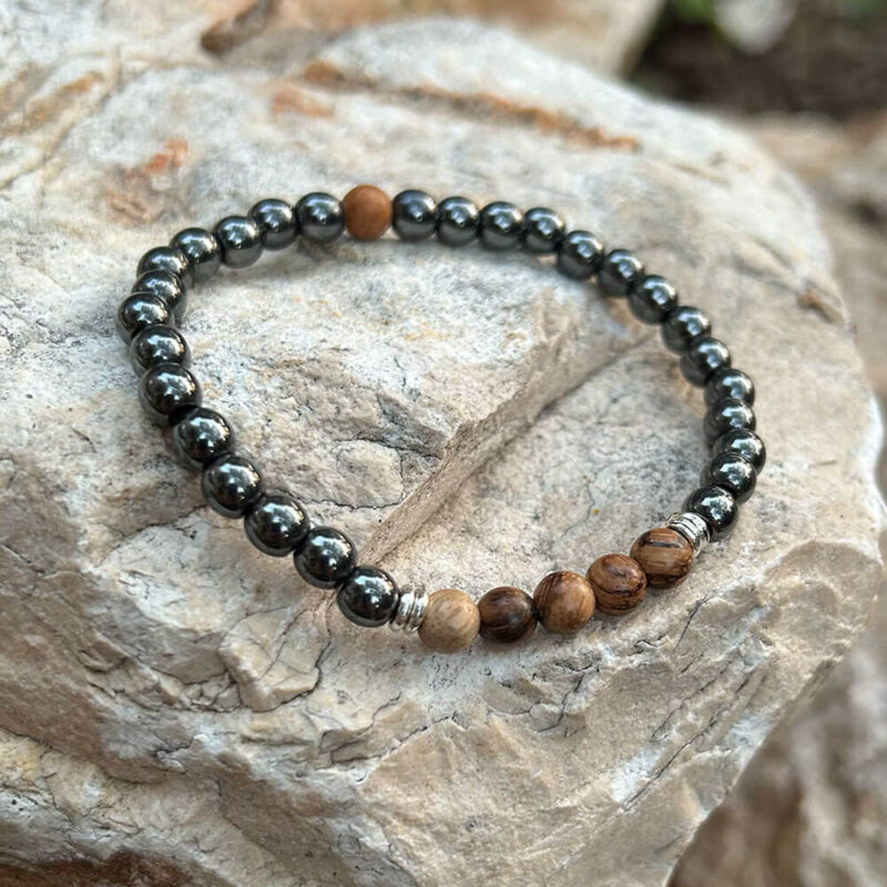 Gambia Hematite and Zebrawood Beaded Bracelet 6mm