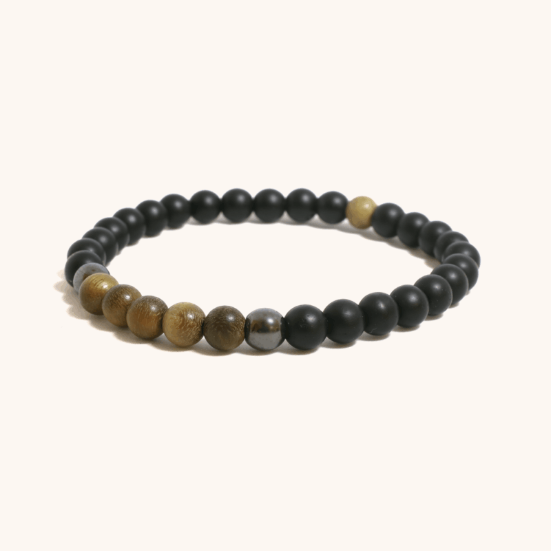 Phuket Black Onyx and Green Sandalwood Beaded Bracelet 6mm