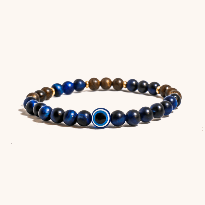 evil eye bracelet with blue tiger eye and sandalwood beads - Mr. Woodini