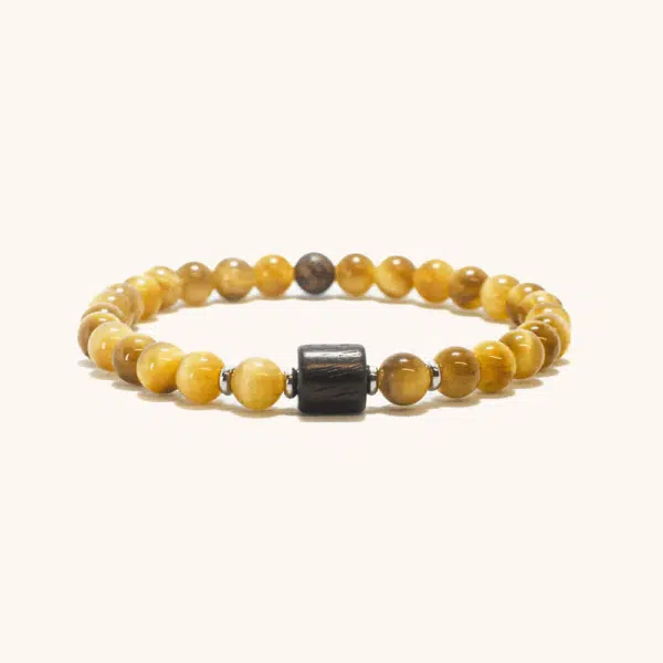 Gold Tiger Eye and Ebony Wood Beaded Bracelet