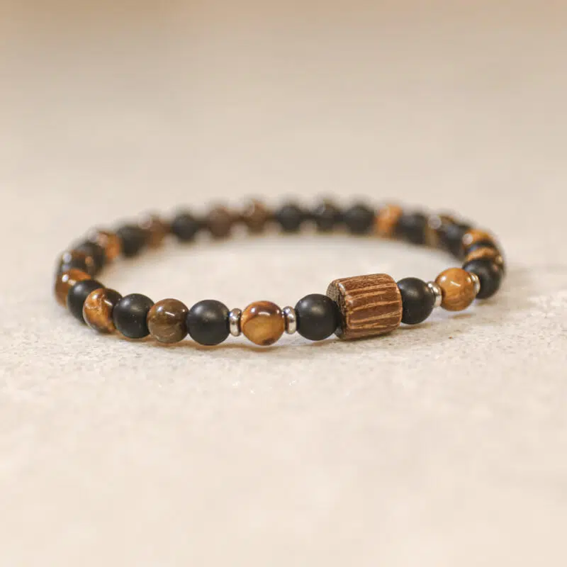 Black Onyx, Tiger Eye & Zebrawood Bracelet