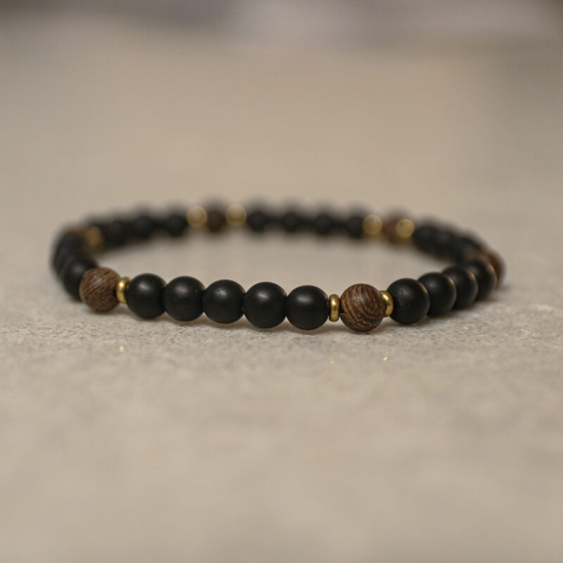 Black Onyx & Wenge Wood Bracelet with Gold Accents