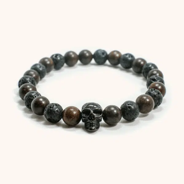 Lavastone and Ebony Wood Skull Bracelet