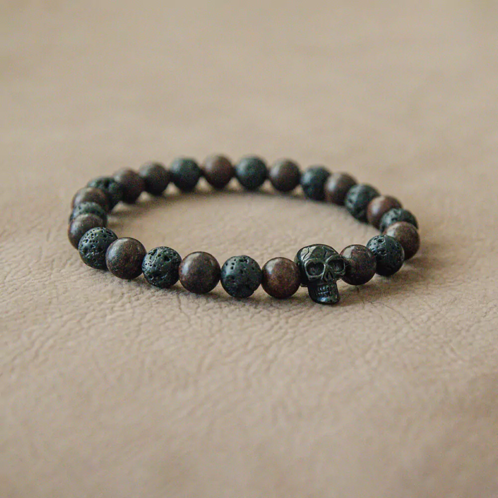 Lavastone and Ebony Wood Skull Bracelet