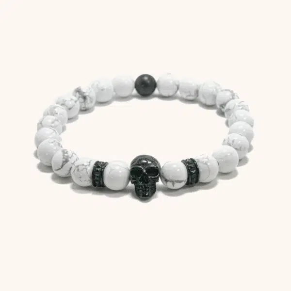 Black Skull and White Howlite Bracelet