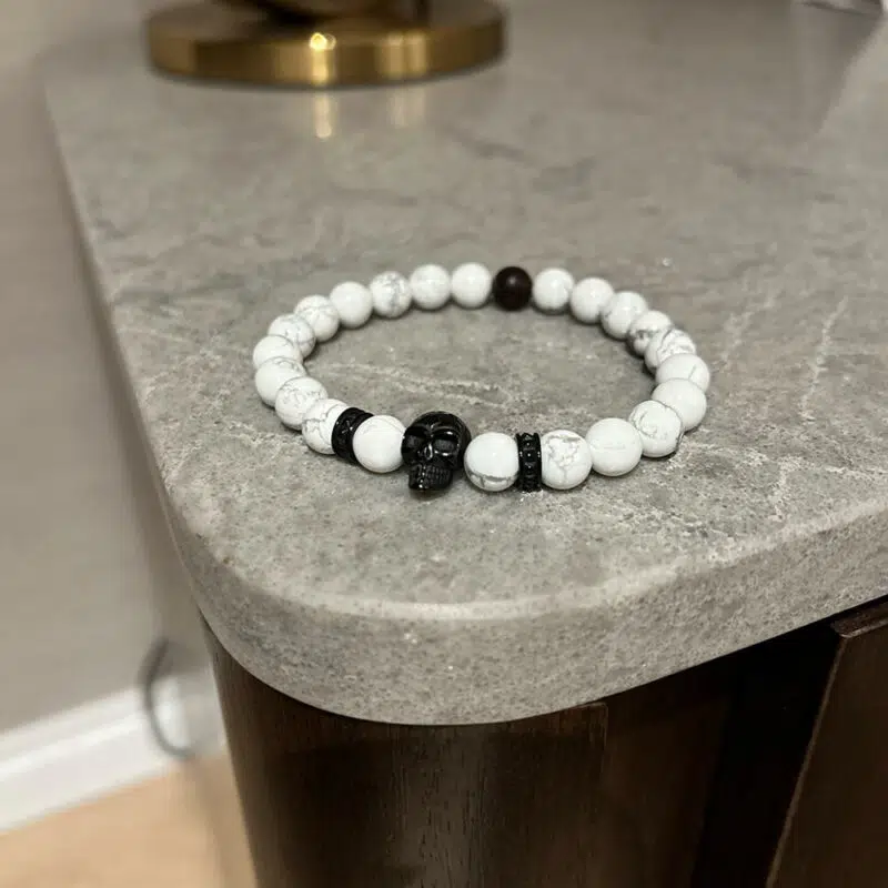 Black Skull and White Howlite Bracelet