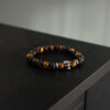 Silver Skull Bracelet with Tiger's Eye & Black Lava Stones