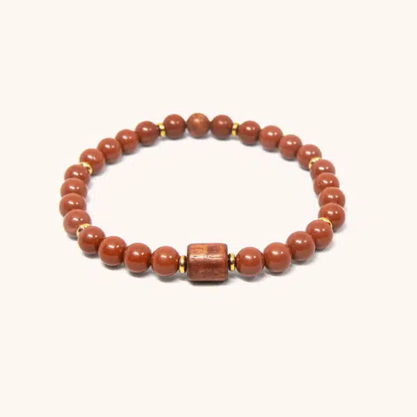 צמיד ג'אספר אדום ועץ רוזווד