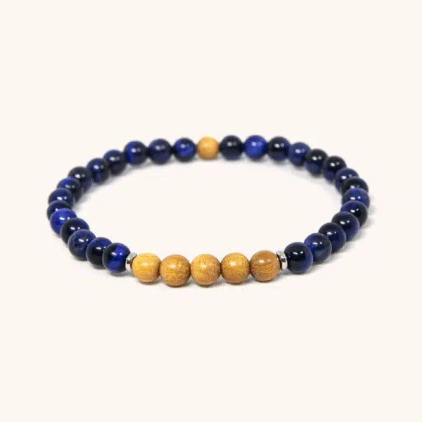 Blue Tiger Eye and Yellow Wood Beaded Bracelet