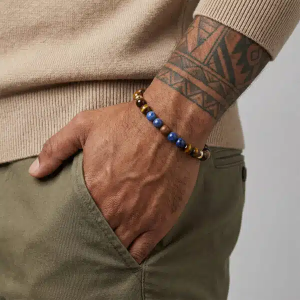 צמיד אבני דיומורטיריט ועין הנמר חום (6mm)