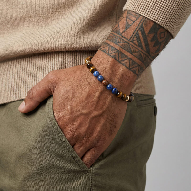 Dumortierite and Brown Tiger Eye Beaded Bracelet (6mm)