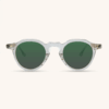 Akira Sunglasses - Transparent Frame with Slim Oak Wood Temples - Green Lenses