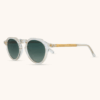 Akira Sunglasses - Transparent Frame with Slim Oak Wood Temples - Green Lenses