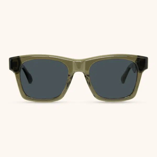 Square Sunglasses in Olive Green with Yellow Zebra Wood Temples