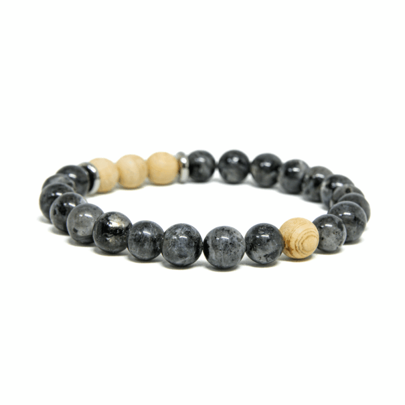 צמיד חרוזים אבן לרוויקיט אפורה ועץ מייפל בהיר 8 מ"מ