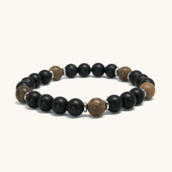 צמיד אוניקס שחור ועץ וונגה מט אלגנטי 8mm