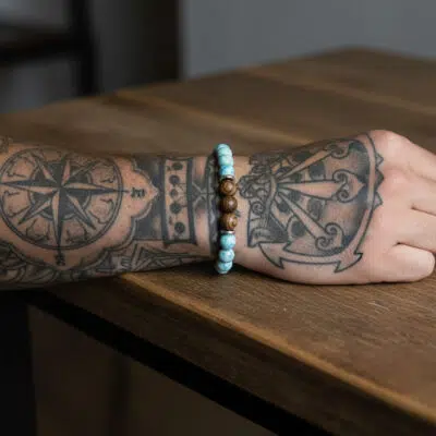 Turquoise Blue Hemimorphite and Zebrawood Bracelet (8mm)