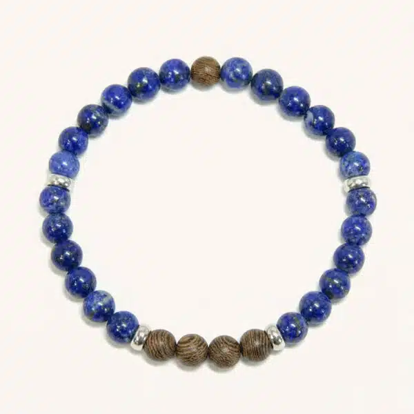 צמיד חרוזים לפיס לזולי כחול ועץ זברה (6mm)