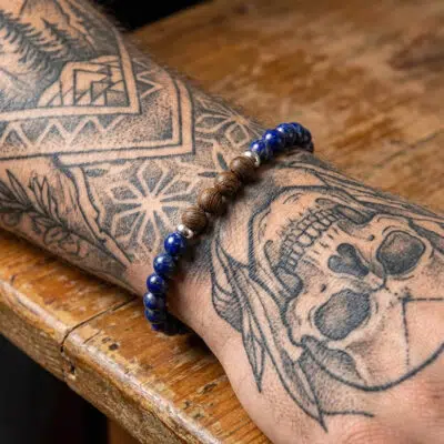 Blue Lapis Lazuli and Zebra Wood Beads Bracelet