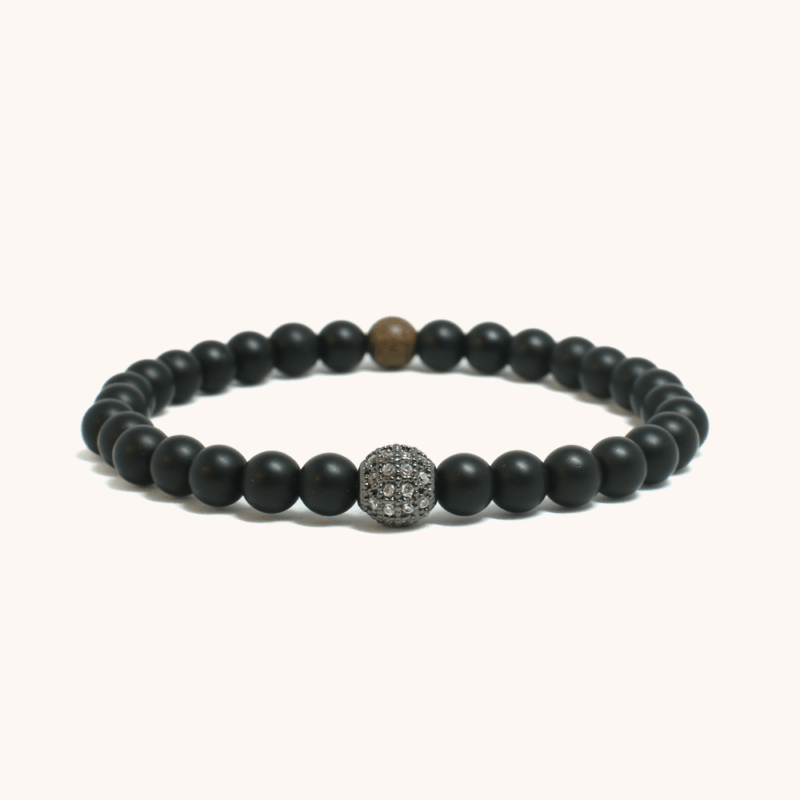 Mens Black Onyx Bracelet with Black CZ Pave Bead (6mm)