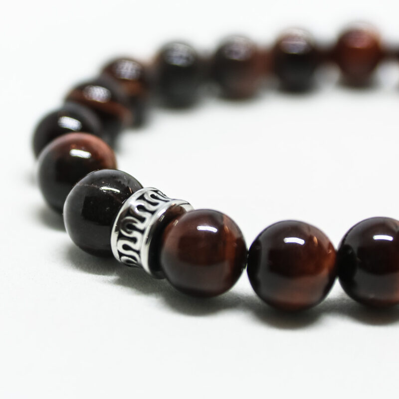 Red Tiger Eye Stone Bracelet with 316L Steel Engraved Bead (8mm)