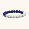 Blue & White Lapis Lazuli Bracelet with Howlite and Walnut Wood (8mm)