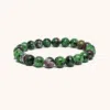 Ruby Zoisite Bracelet with Green Sandalwood and 316L Steel Engraved Bead (8mm)