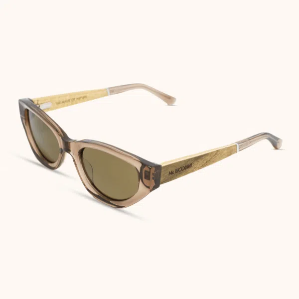 Sydney Champange Cat-Eye Wood Temple Sunglasses