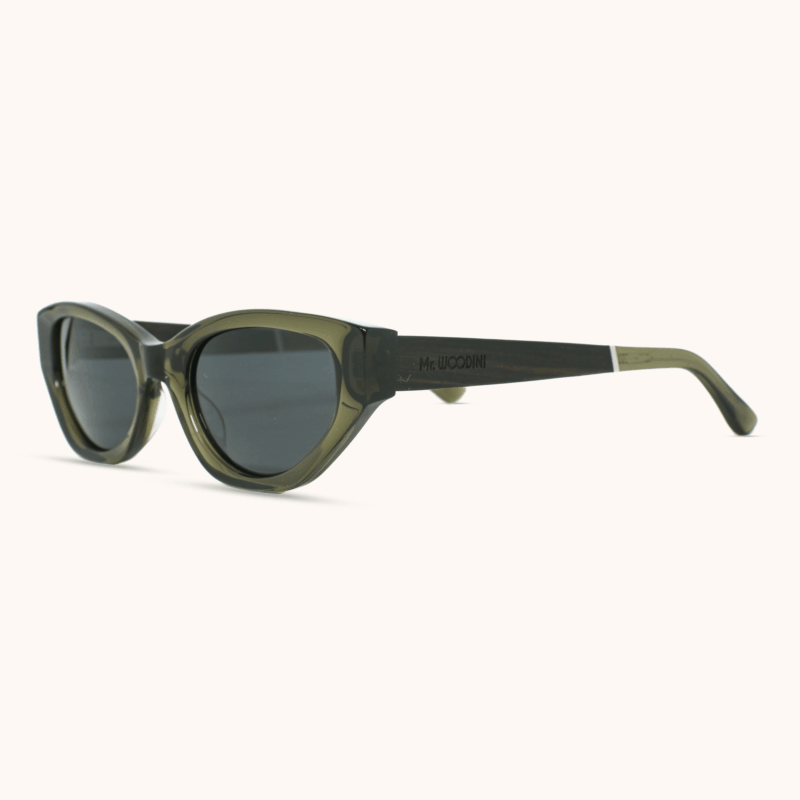 eyewear trends 2026 - Sydney cat-eye sunglasses with wood temples in dark jungle green