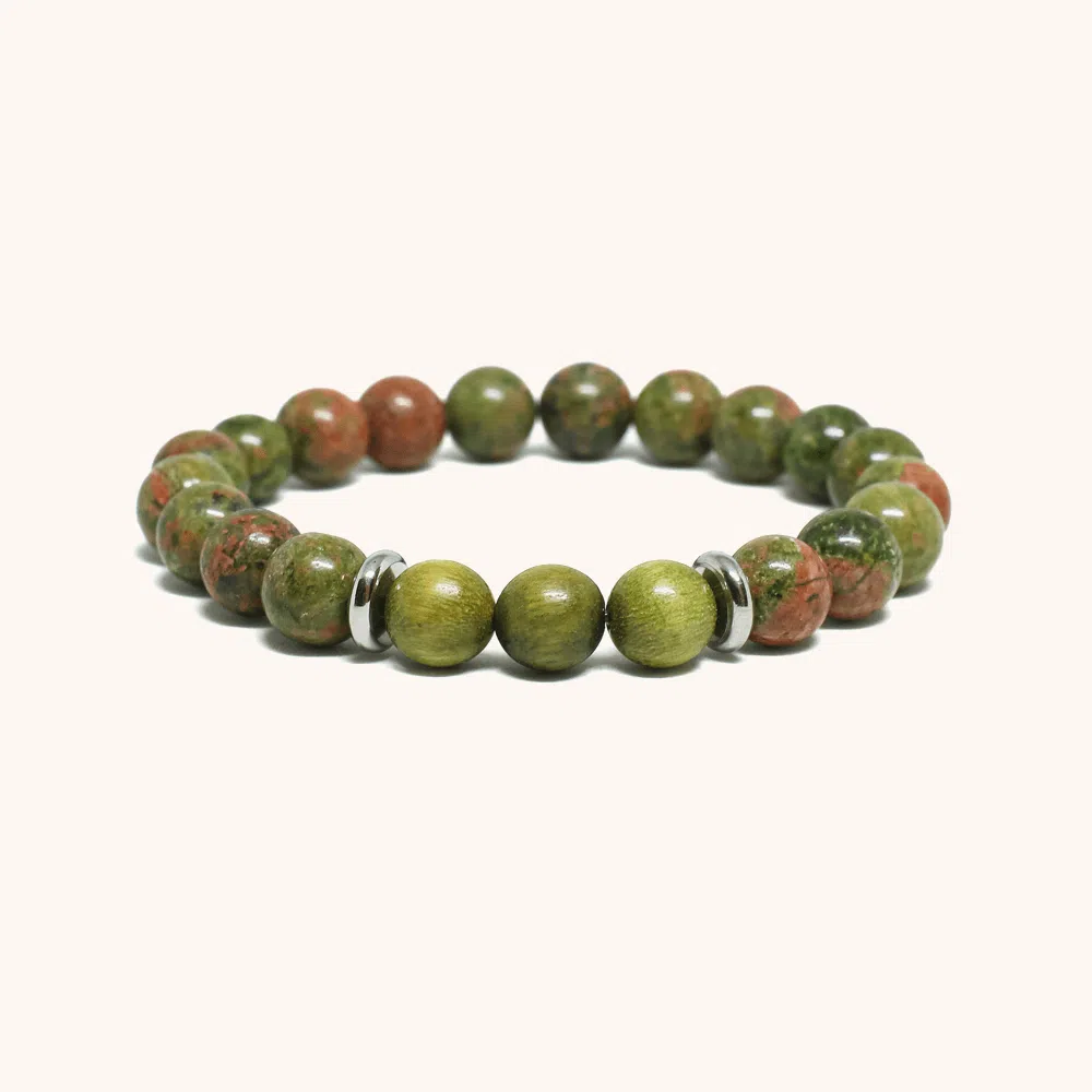 Unakite Stone Bracelet with Green Sandalwood (8mm)