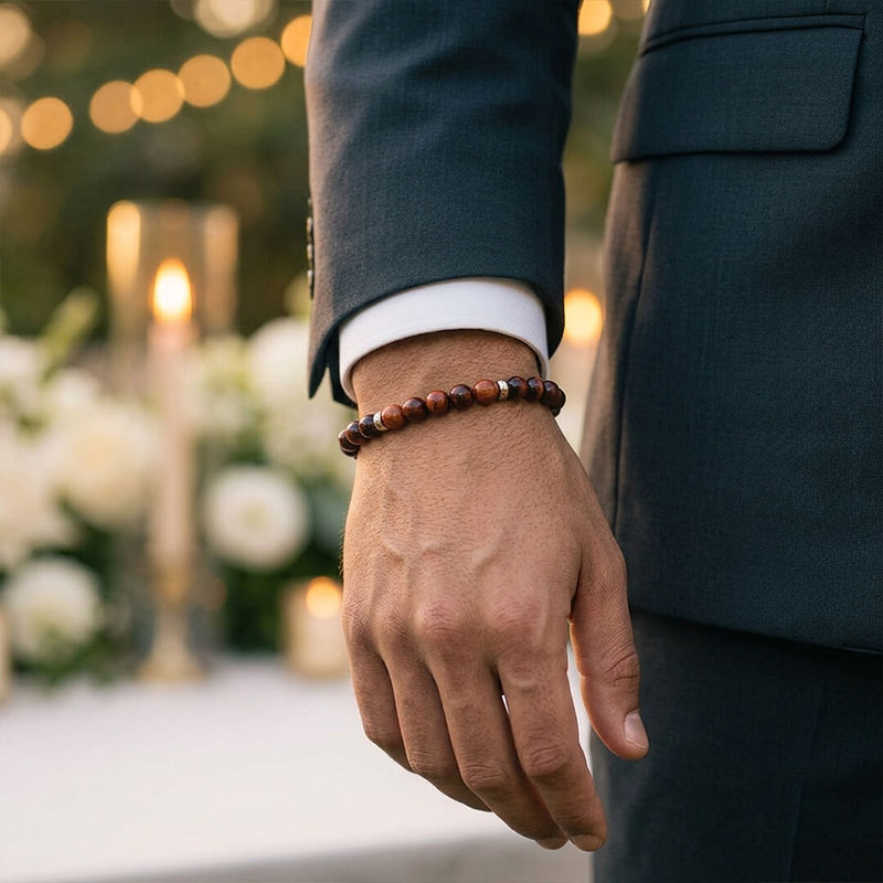 beaded bracelet for groom worn with suit - natural stone formal wedding accessory