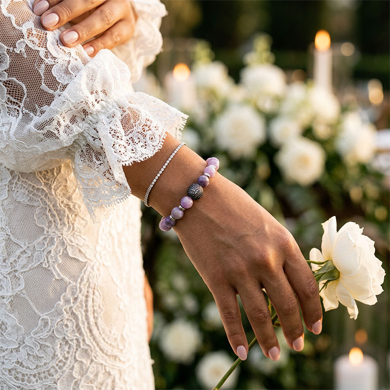 beaded bracelet for bride - natural stone wedding jewelry for women