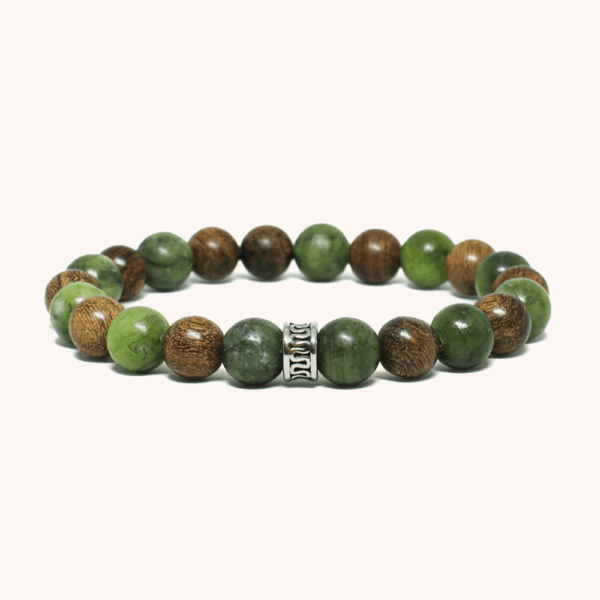 Southern Jade and Ebony Wood Bracelet with 316L Steel Engraved Bead (8mm)