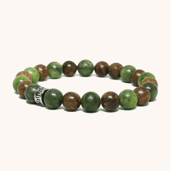Southern Jade and Ebony Wood Bracelet with 316L Steel Engraved Bead (8mm)